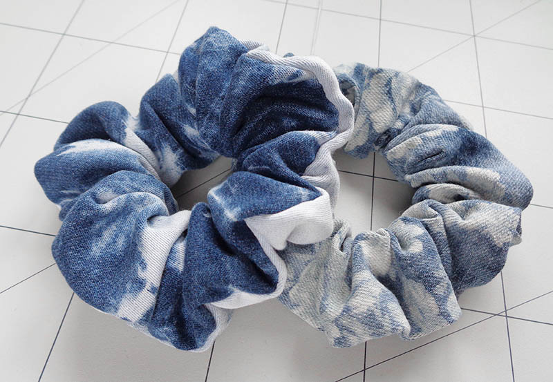 Bleached Denim Scrunchie,found fabric scrunchie